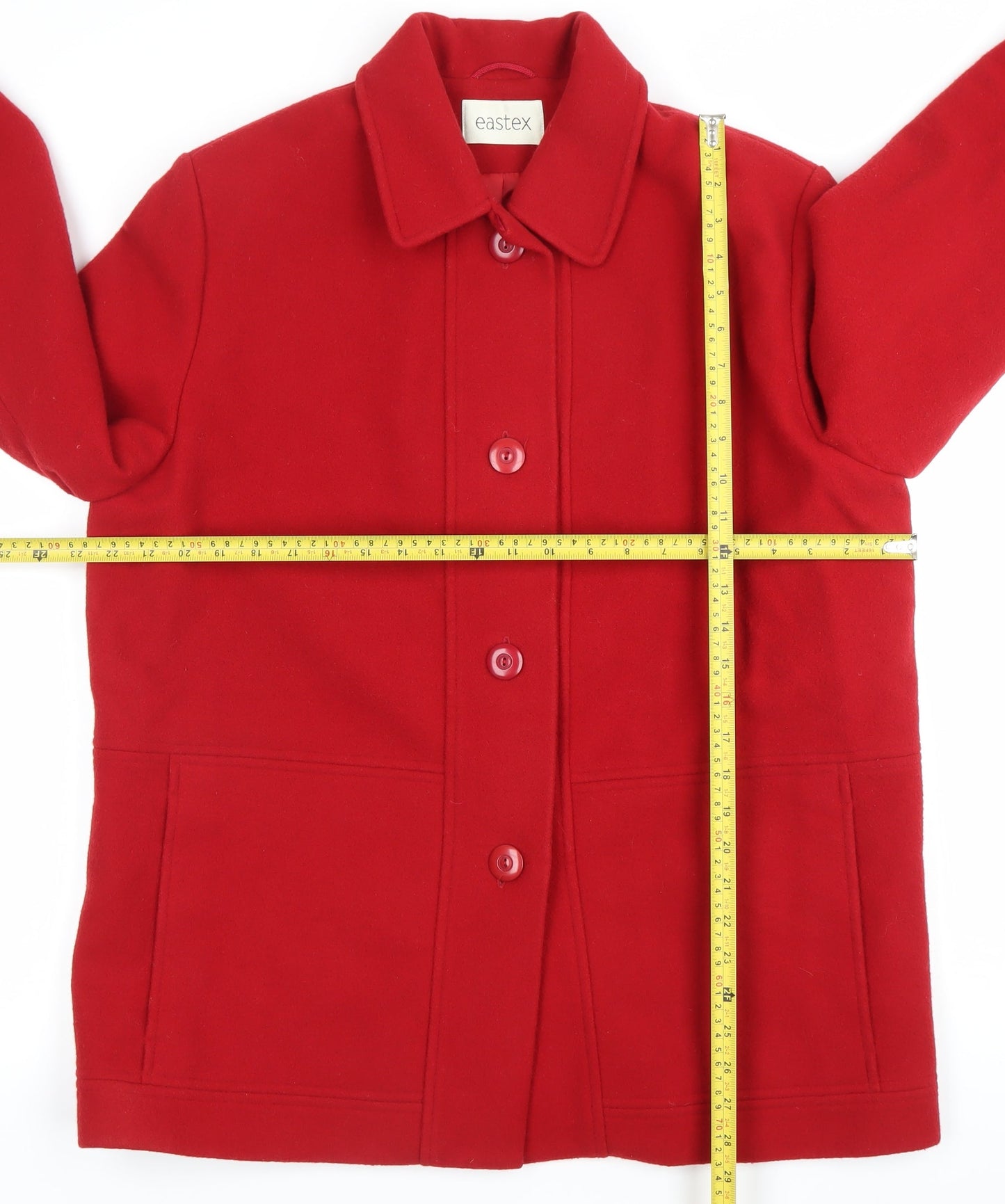 Eastex Womens Red Wool Coat UK 14 Button Front Mid-Length Overcoat