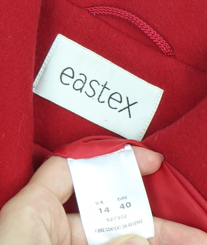 Eastex Womens Red Wool Coat UK 14 Button Front Mid-Length Overcoat