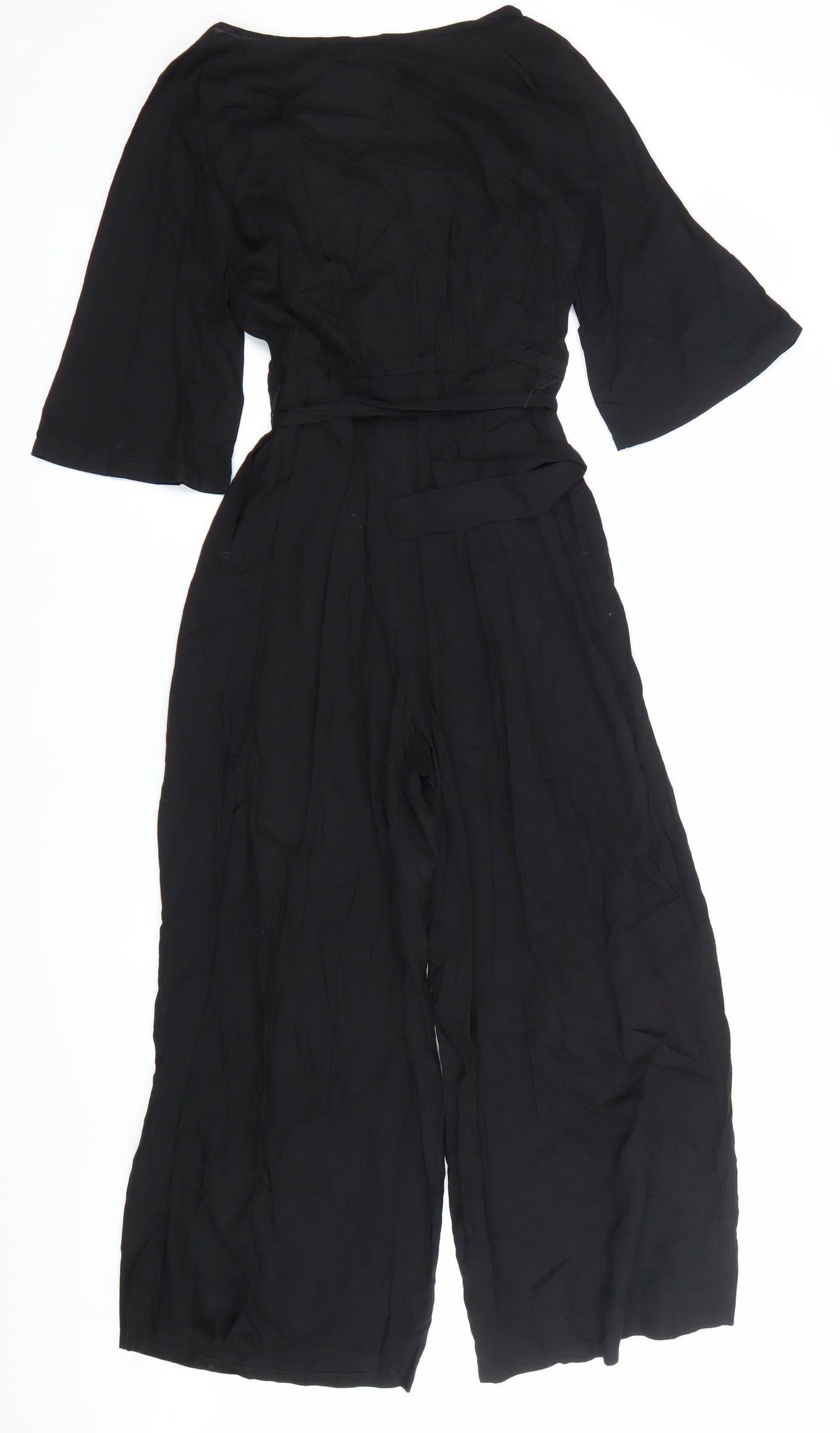 Monki Women’s Black Viscose Jumpsuit Size 8 Wide-Leg V-Neck