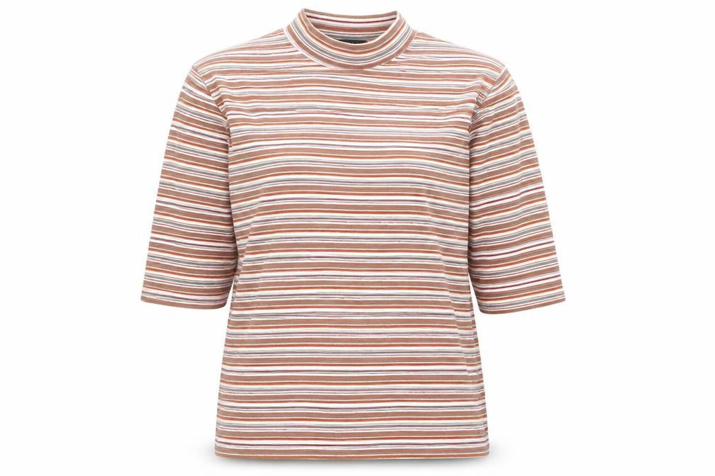 Alexon Womens Multicoloured Striped Mock Neck 3/4 Sleeve Top M
