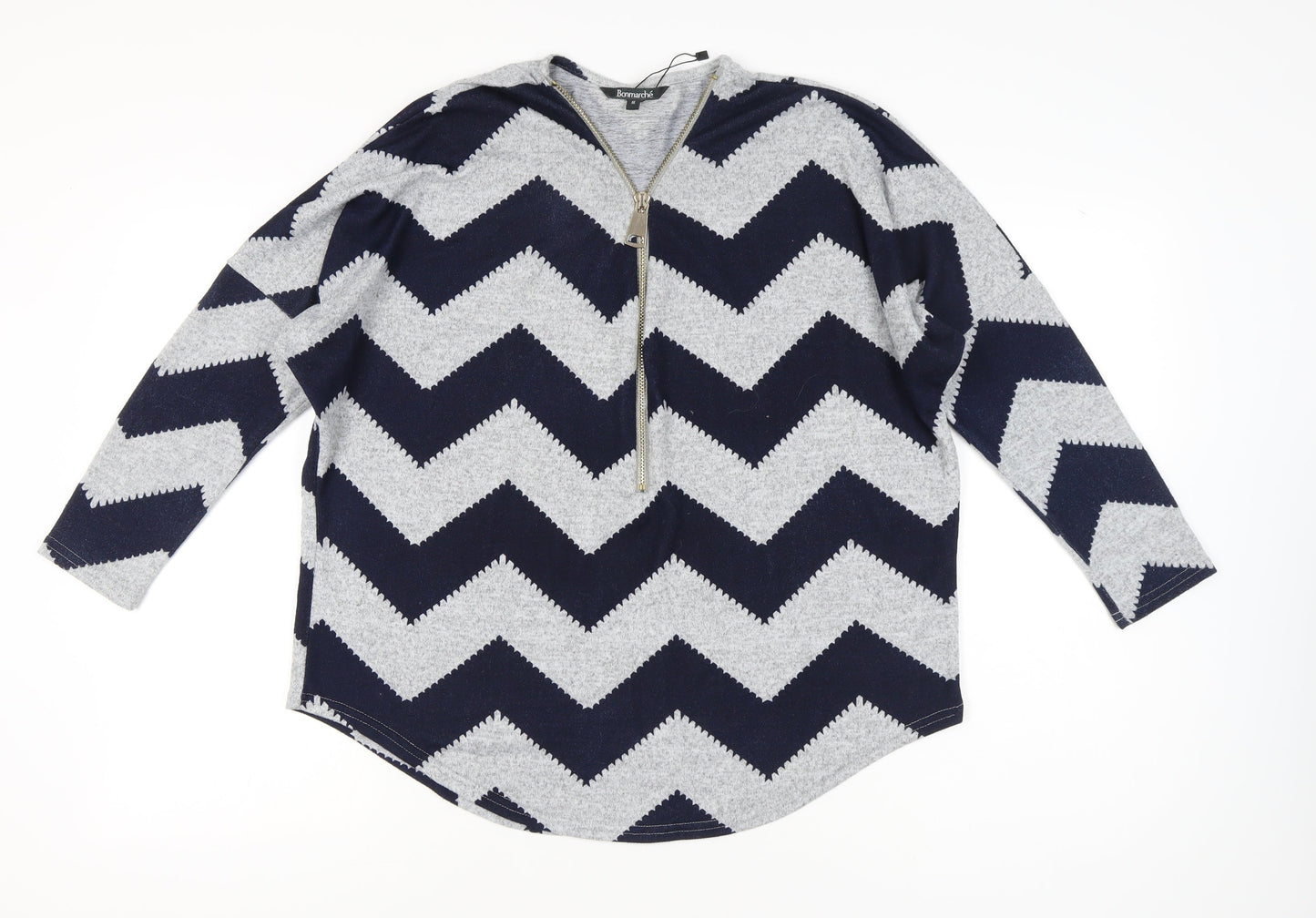 Bonmarché Women’s Grey Blue Geometric Zip Jumper Size M