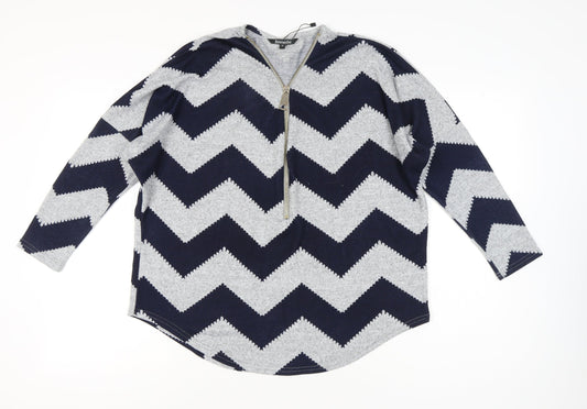 Bonmarché Women’s Grey Blue Geometric Zip Jumper Size M