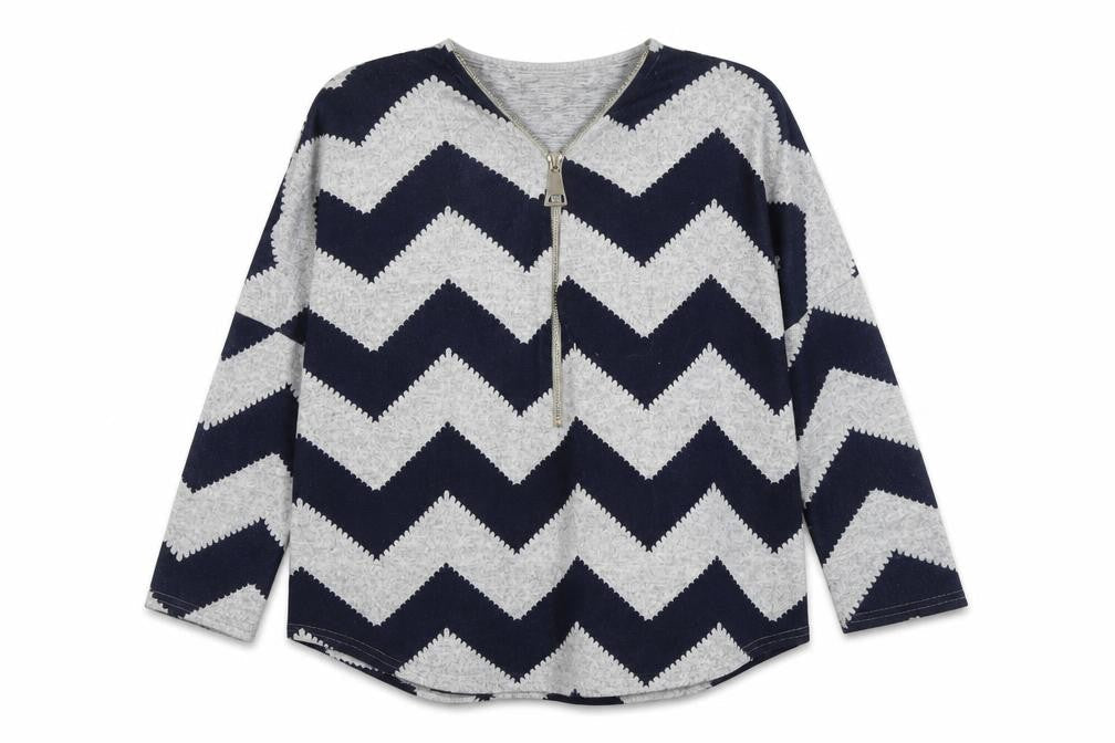 Bonmarché Women’s Grey Blue Geometric Zip Jumper Size M
