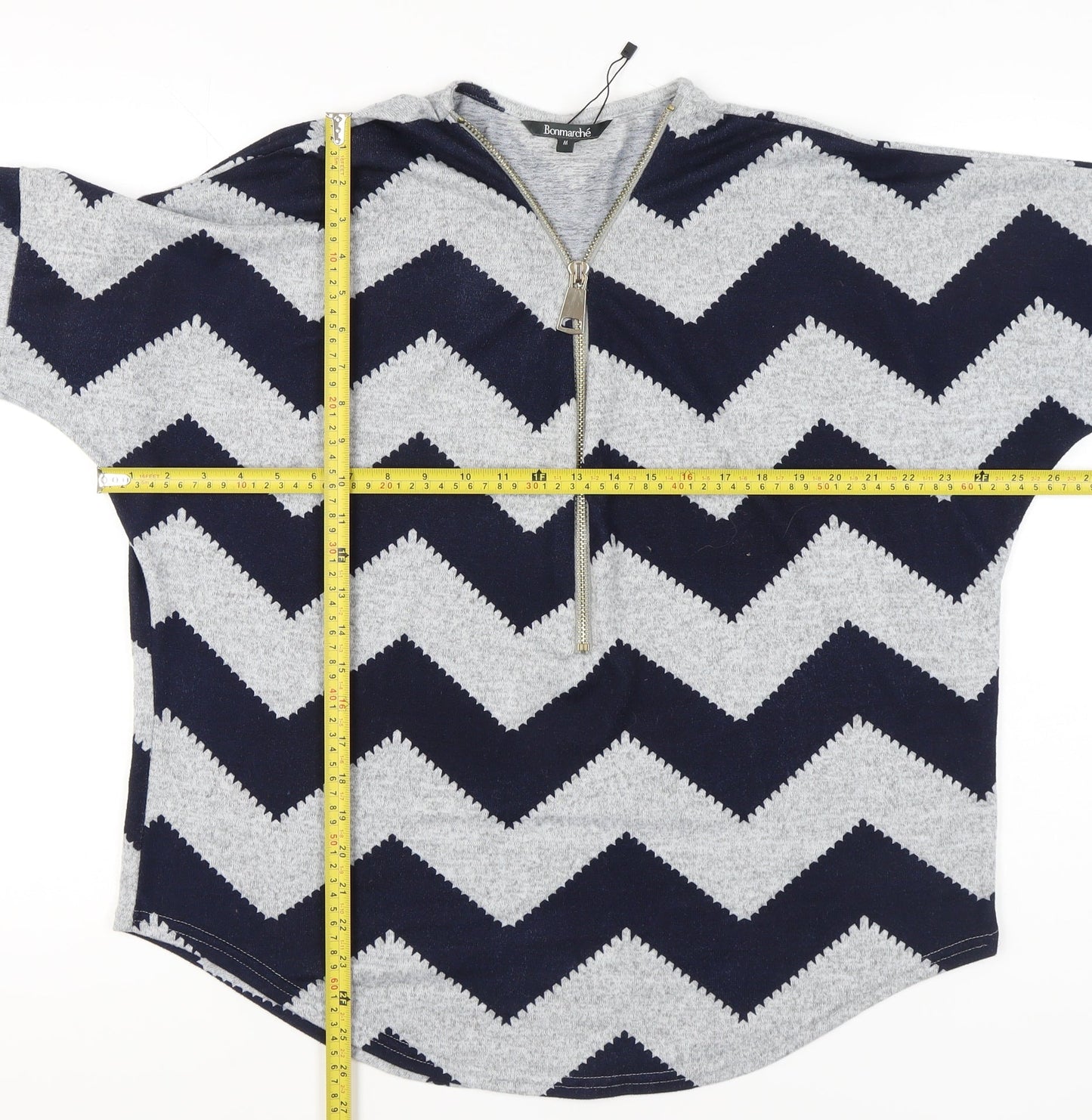 Bonmarché Women’s Grey Blue Geometric Zip Jumper Size M