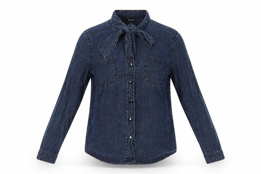 The Kooples Womens Blue Button-Up Shirt Size 10 Bow Detail Lyocell