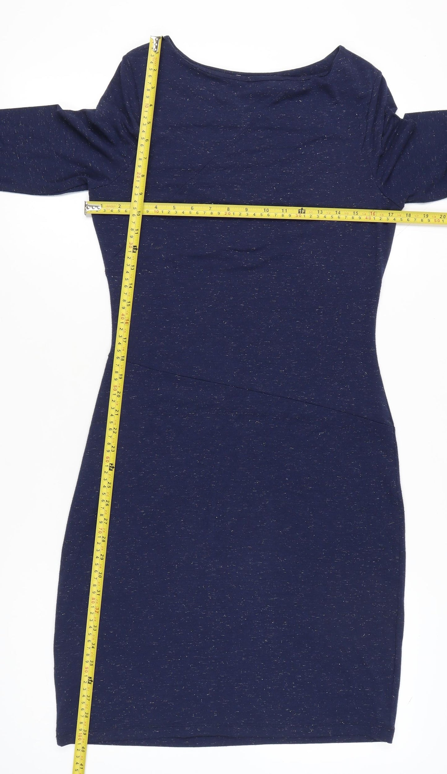 White Stuff Women's Blue Sheath Knee Length Dress UK 10 3/4 Sleeve