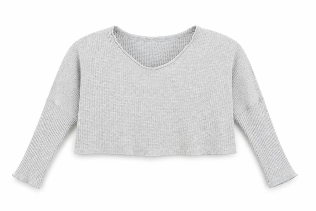 Topshop Women Grey UK 4 Cropped Long Sleeve V-Neck Knit Top