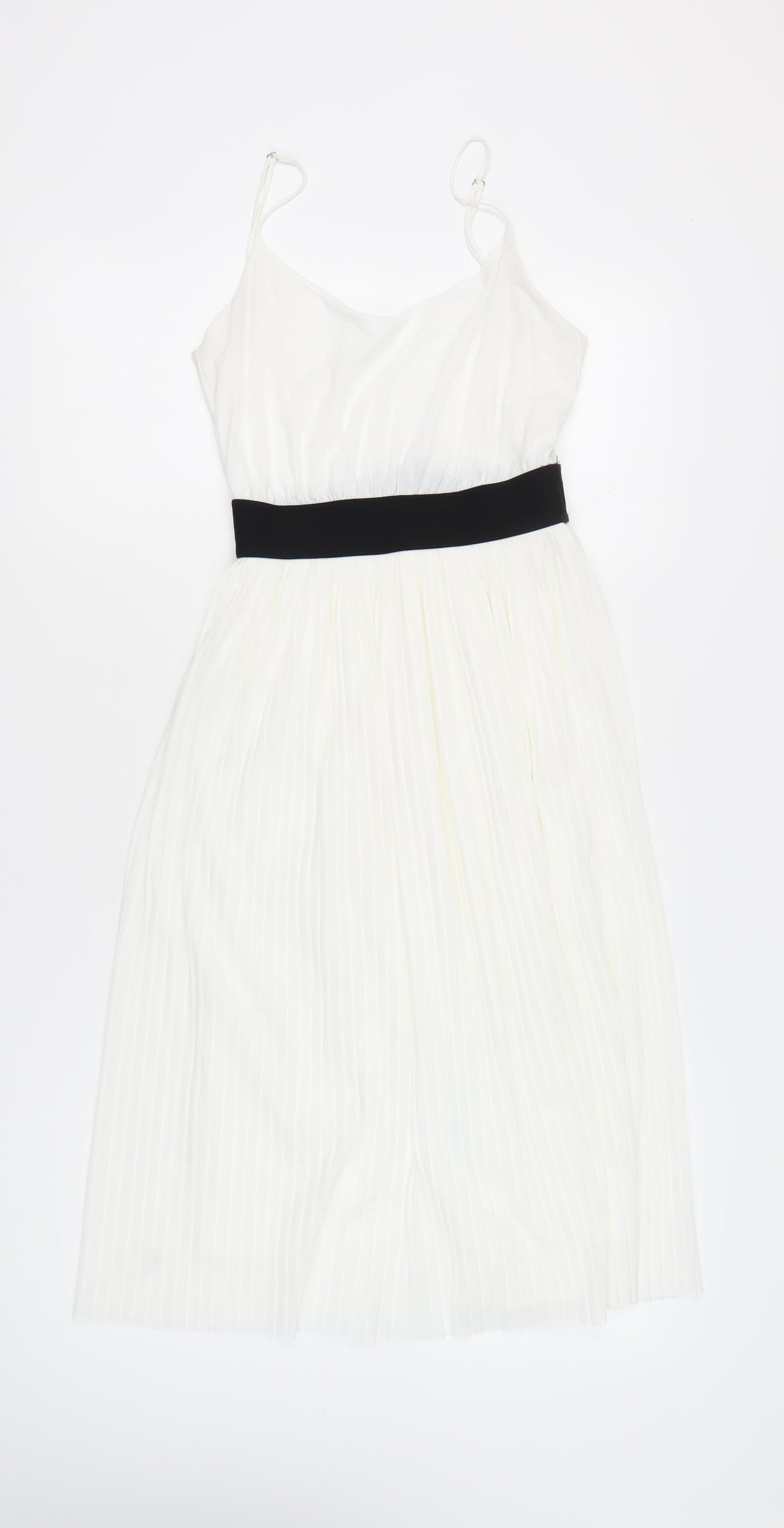 Zara Trafaluc Womens White Pleated Fit & Flare Dress Size 8