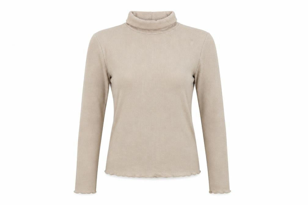 French Connection Women’s Beige Mock Neck Slim Fit Long Sleeve Top S