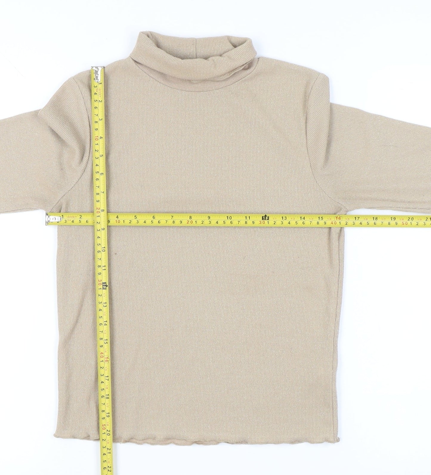 French Connection Women’s Beige Mock Neck Slim Fit Long Sleeve Top S