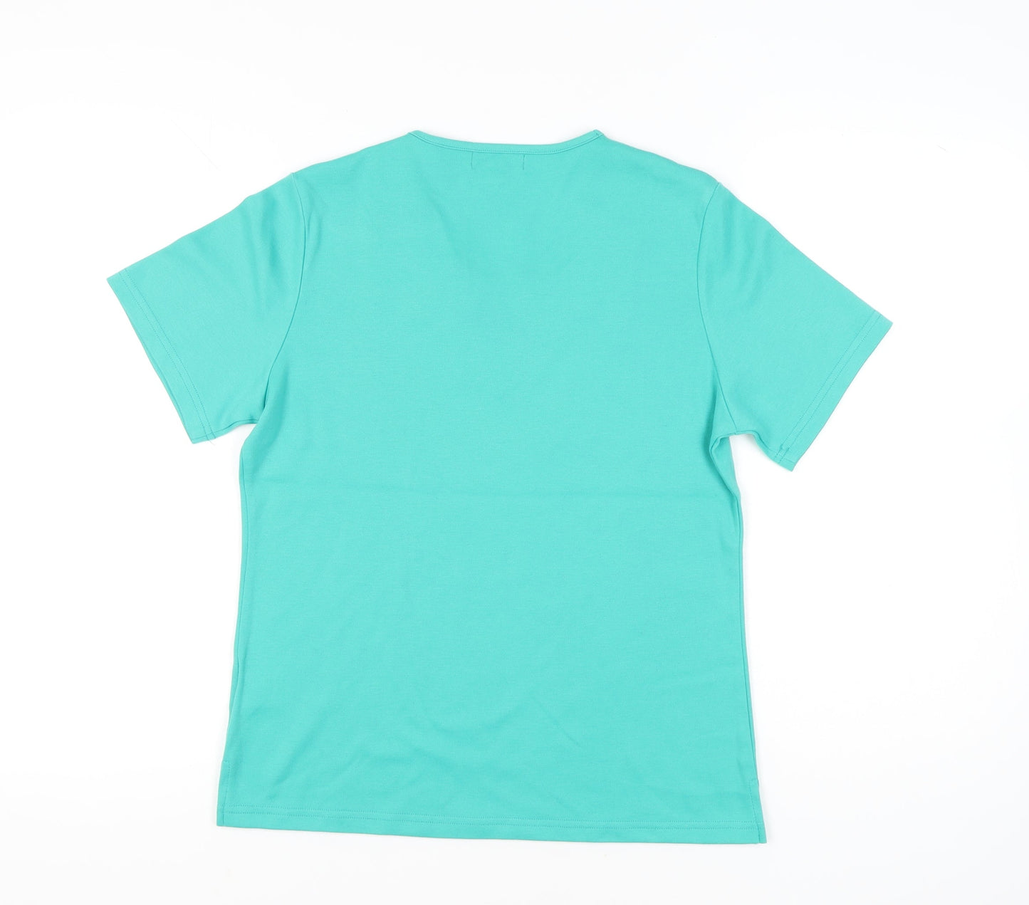 Paramour Womens Green Crochet Neck Short Sleeve T-Shirt Size M
