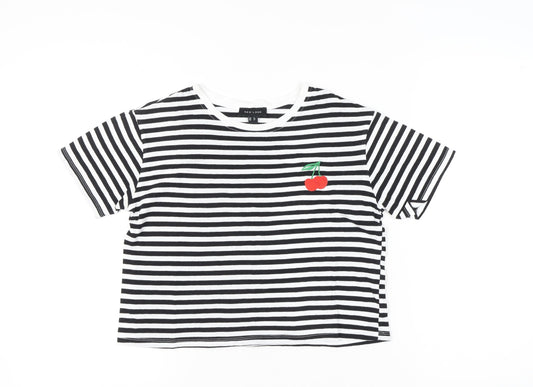 New Look Womens Black White Striped Cropped T-Shirt UK 6