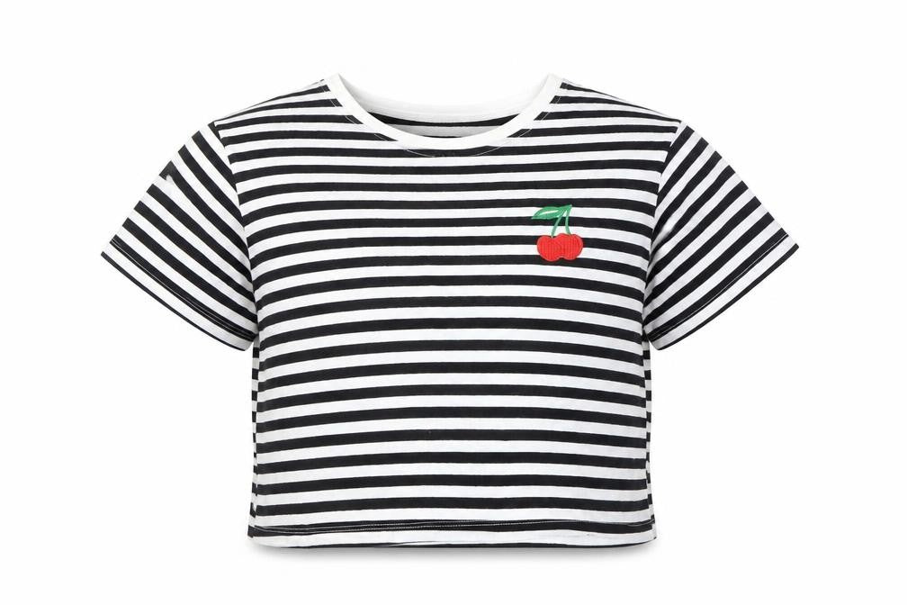 New Look Womens Black White Striped Cropped T-Shirt UK 6