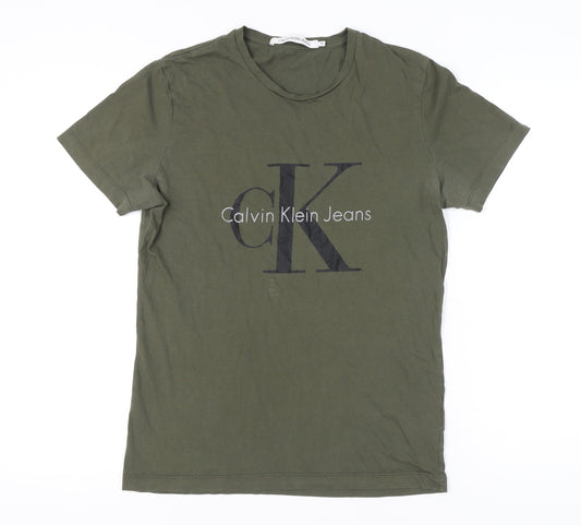 Calvin Klein Jeans Men's Green Medium Graphic Logo T-Shirt