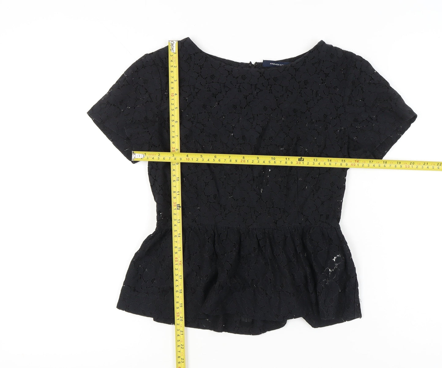 French Connection Women’s Black Lace Peplum Blouse UK 8