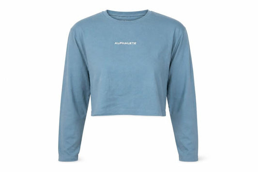 Alphalete Women Blue Medium Cropped Long Sleeve Cotton T-Shirt