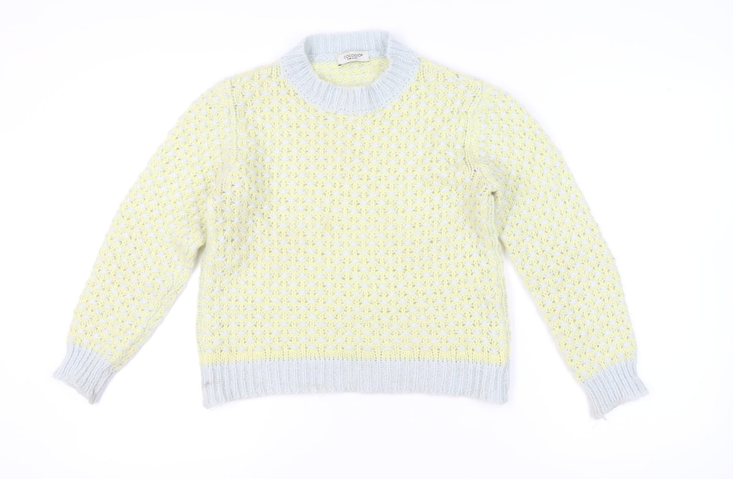 COCOGIO Womens Yellow Knit Pullover Jumper Size S Crew Neck Italy