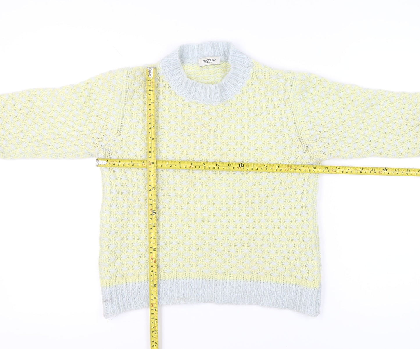 COCOGIO Womens Yellow Knit Pullover Jumper Size S Crew Neck Italy