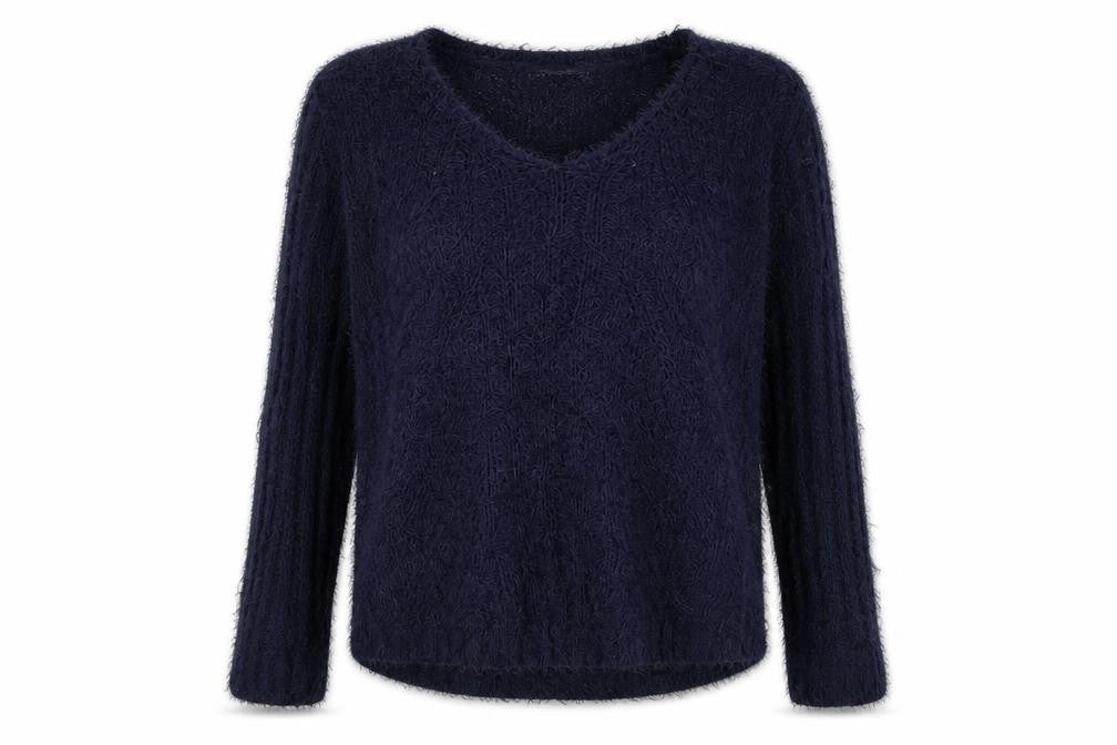 Marks & Spencer Womens Blue L V-Neck Chunky Knit Pullover Jumper