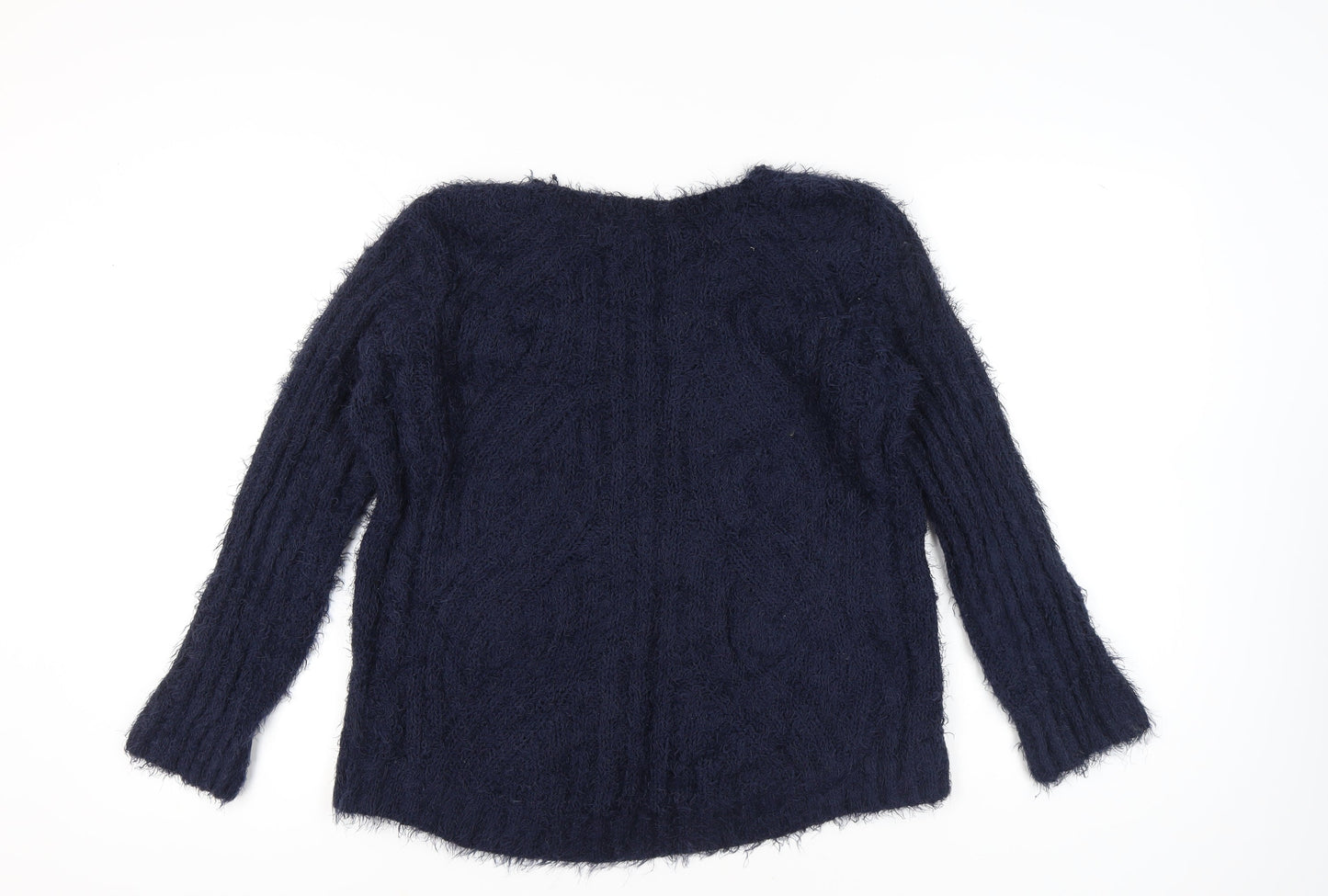 Marks and Spencer Womens Blue L V-Neck Chunky Knit Pullover Jumper