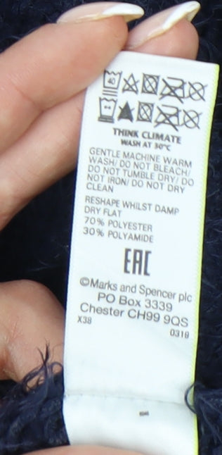 Marks and Spencer Womens Blue L V-Neck Chunky Knit Pullover Jumper