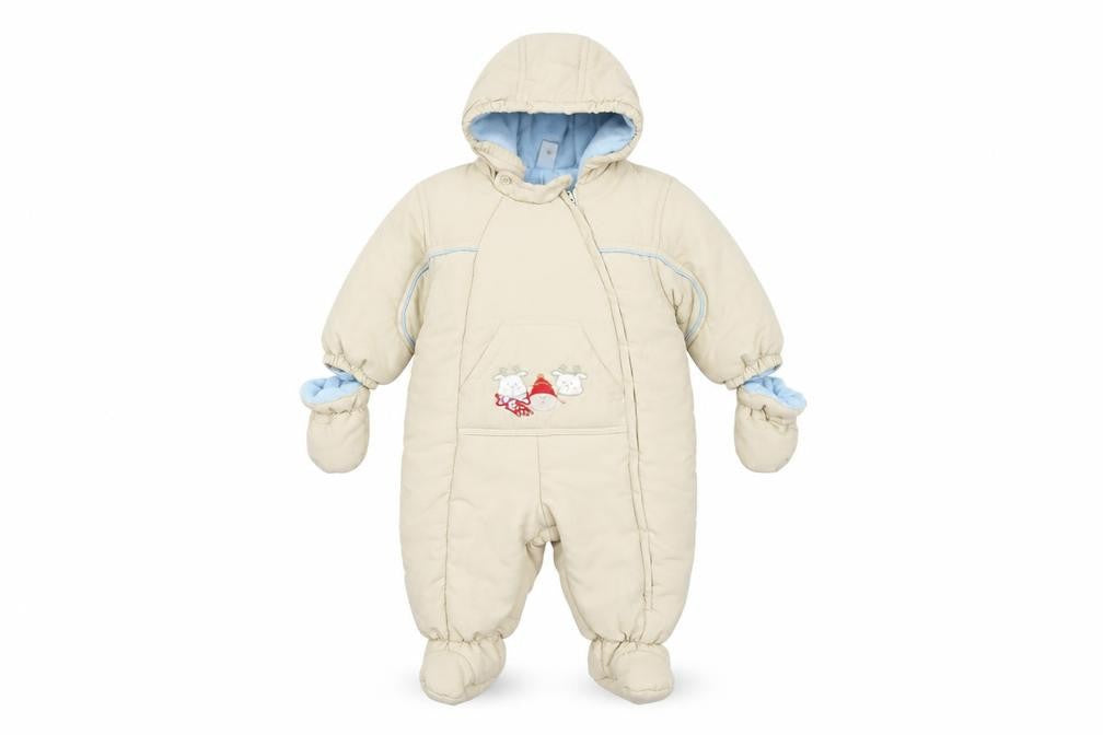 C&A Baby Club Unisex Beige 3-6m Hooded Snowsuit Padded Winter Outfit