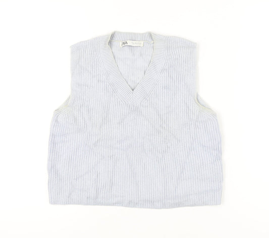 Zara Women’s Grey Knit V-Neck Sleeveless Jumper Vest Size S