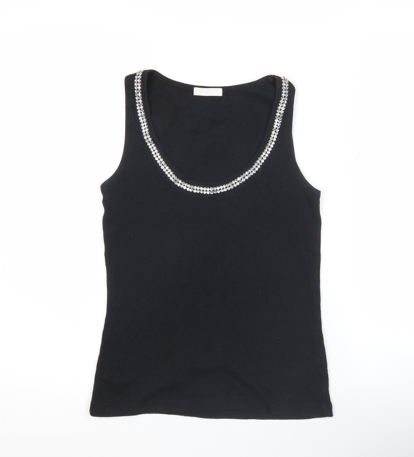 Zingara Womens Black Scoop Neck Beaded Tank Top Size M