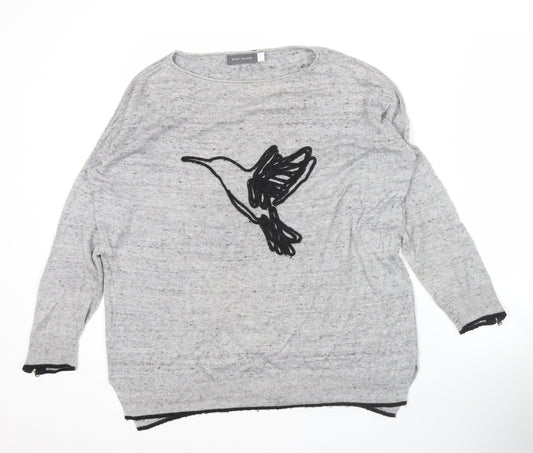 Mint Velvet Women’s Grey Wool Blend Jumper S Crew Neck Bird Motif