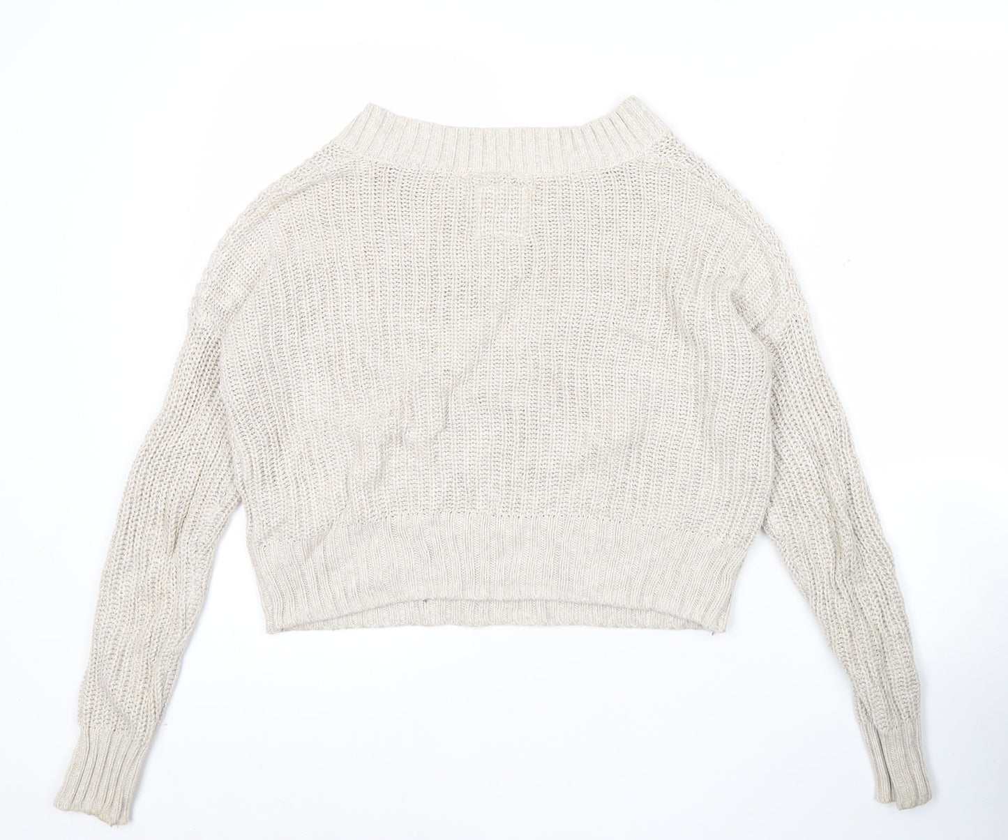Hollister Women’s Beige XS V-Neck Chunky Knit Pullover Jumper
