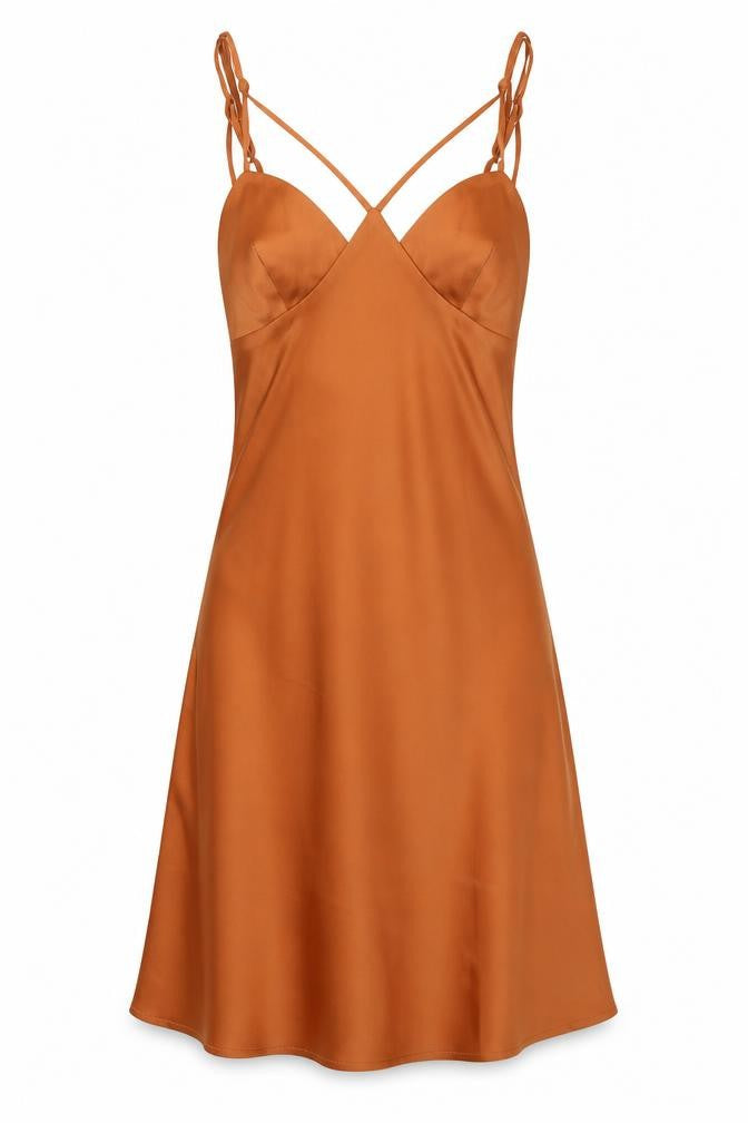 Urban Outfitters Women’s Brown Satin Slip Dress XS Sleeveless Sweetheart