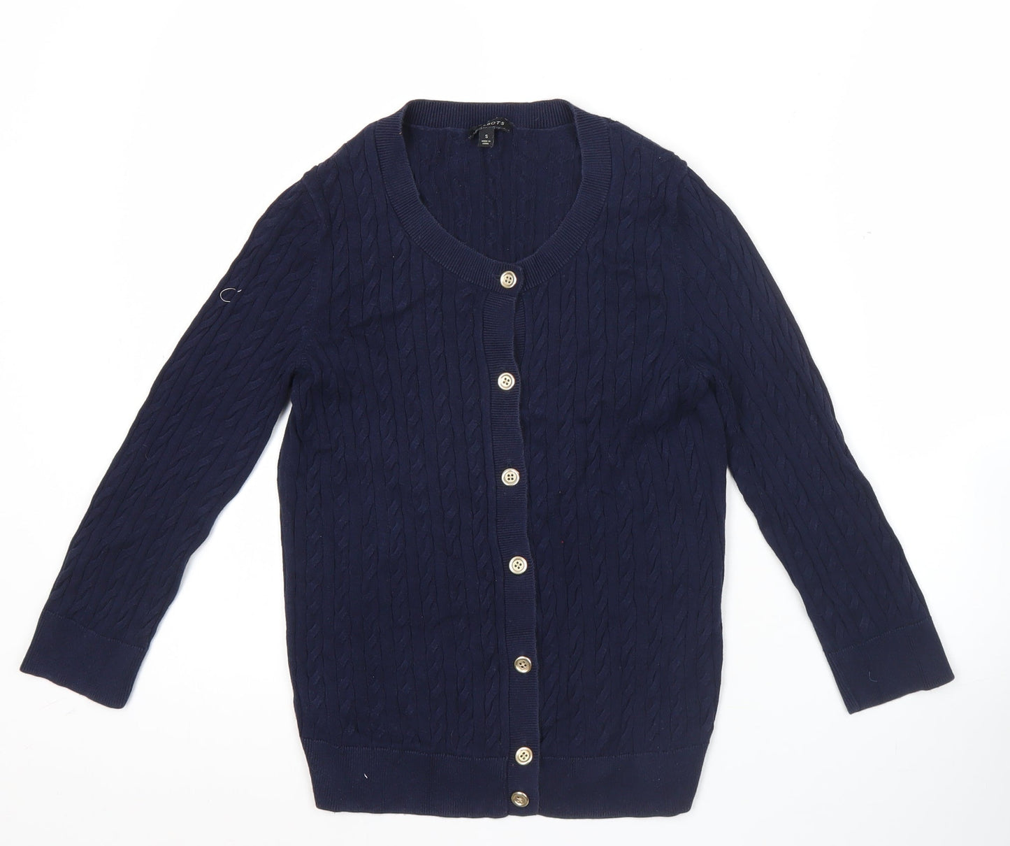 Talbots Womens Blue Cotton Cable-Knit Cardigan Jumper S