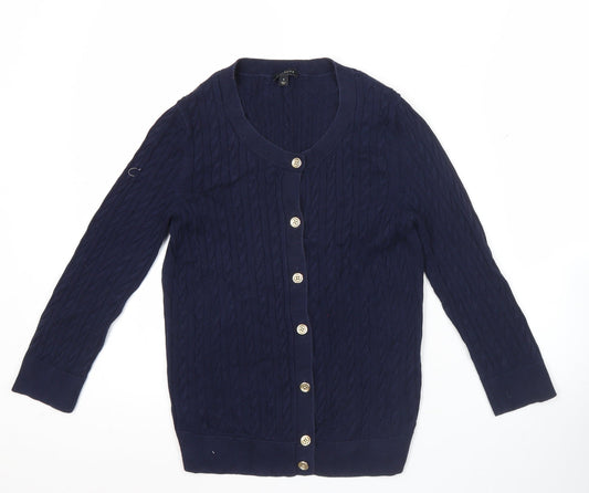Talbots Womens Blue Cotton Cable-Knit Cardigan Jumper S