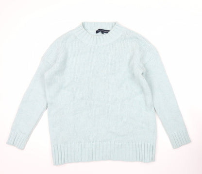 Additional front view of French Connection women’s blue crew neck chunky knit jumper, size S