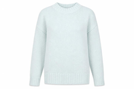 Front view of French Connection women’s blue crew neck chunky knit jumper, size S
