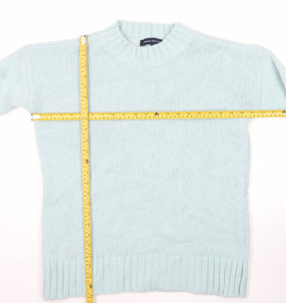 Back view of French Connection women’s blue crew neck chunky knit jumper, size S