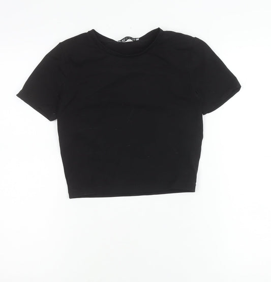 Zara Women Black Slim Fit Cropped T-Shirt Size S Cotton Blend
