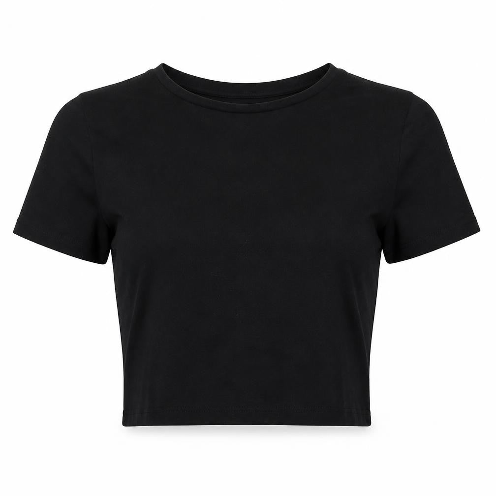 Zara Women Black Slim Fit Cropped T-Shirt Size S Cotton Blend