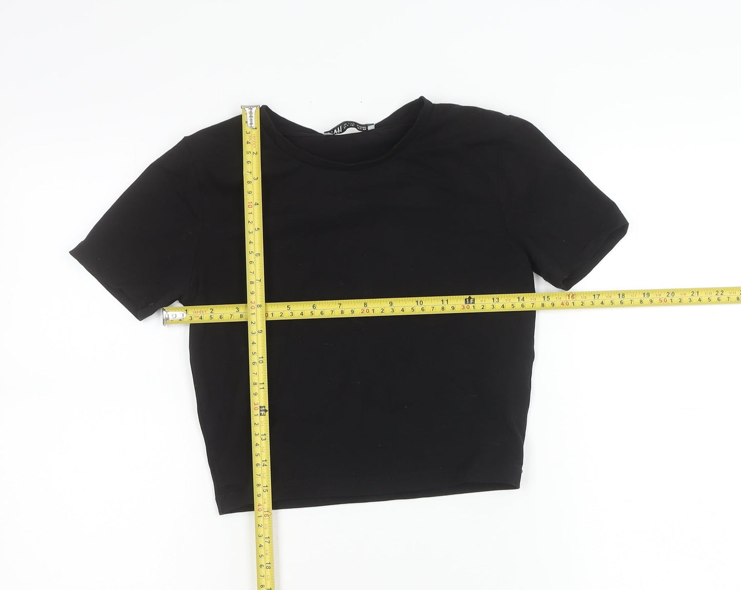 Zara Women Black Slim Fit Cropped T-Shirt Size S Cotton Blend