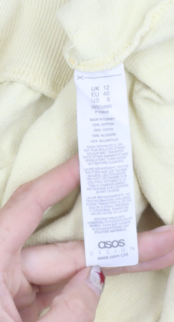 ASOS Women Yellow Cotton Crew Neck Pullover Sweatshirt UK 12