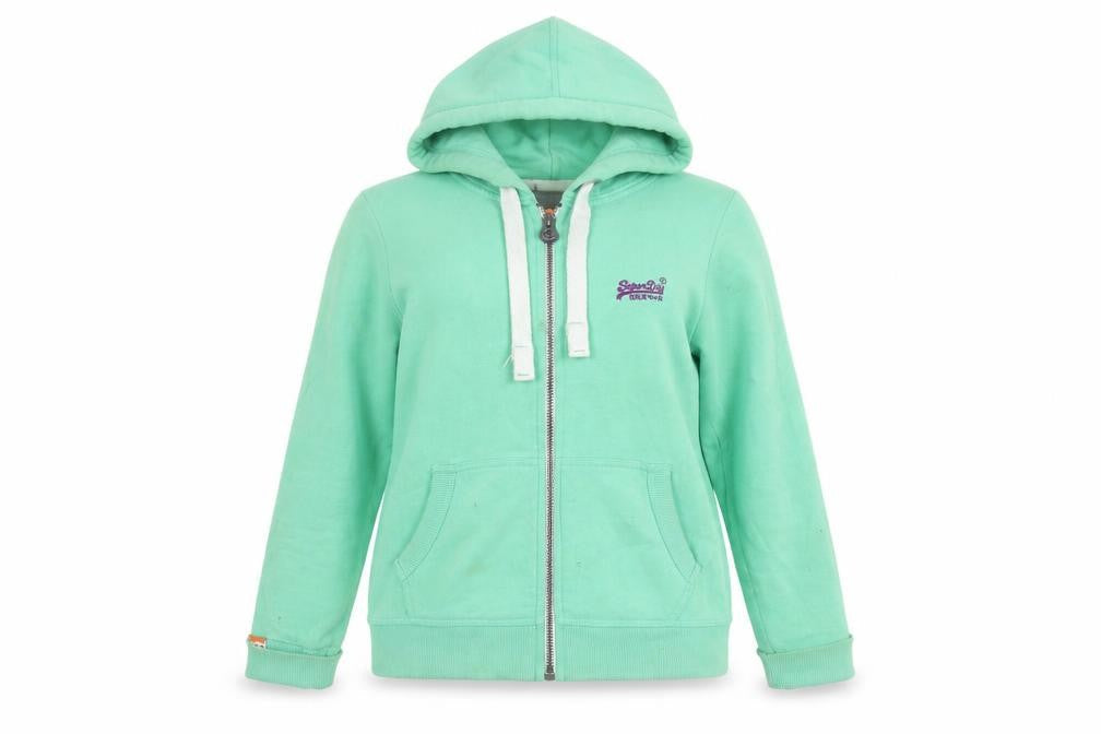 Superdry Women Green Hooded Zip Jacket M Cotton Blend Casual