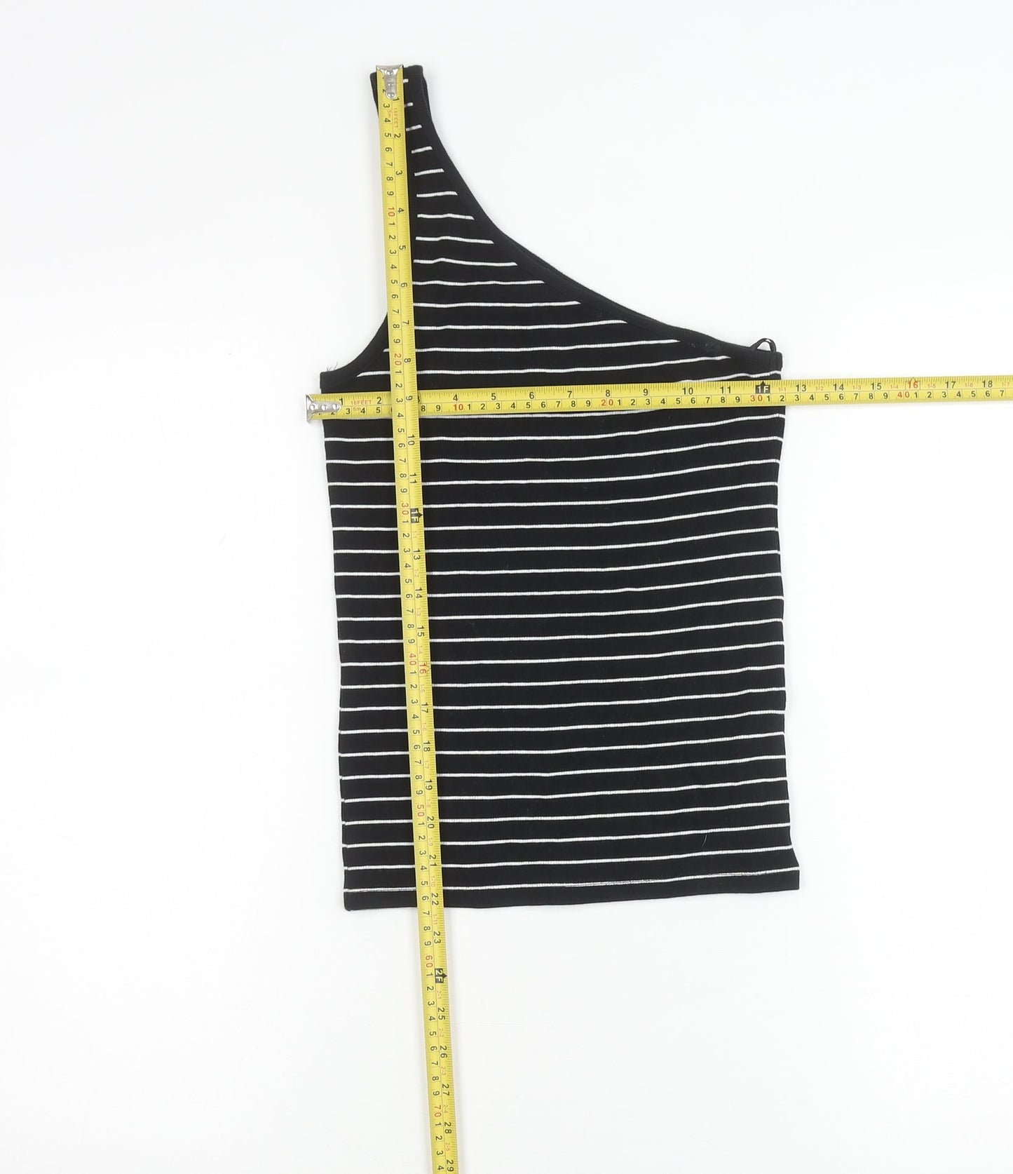 Marks and Spencer Womens Black Striped One Shoulder Tank Top Size 6