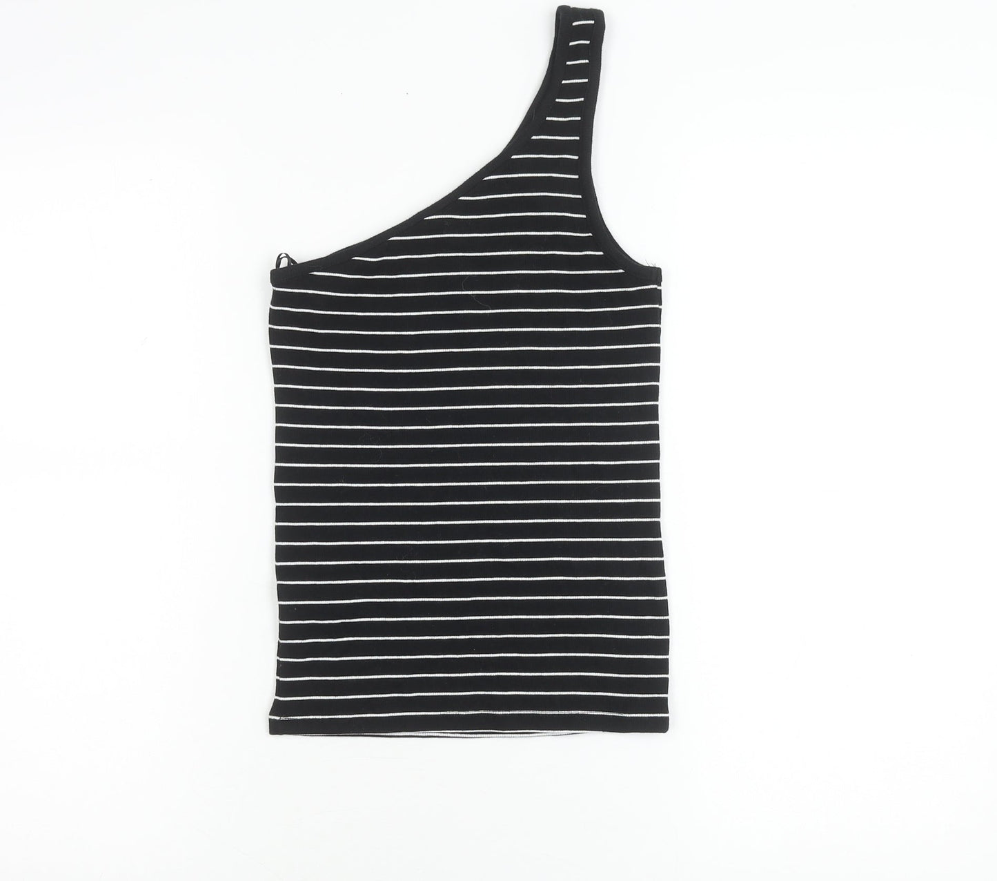 Marks and Spencer Womens Black Striped One Shoulder Tank Top Size 6