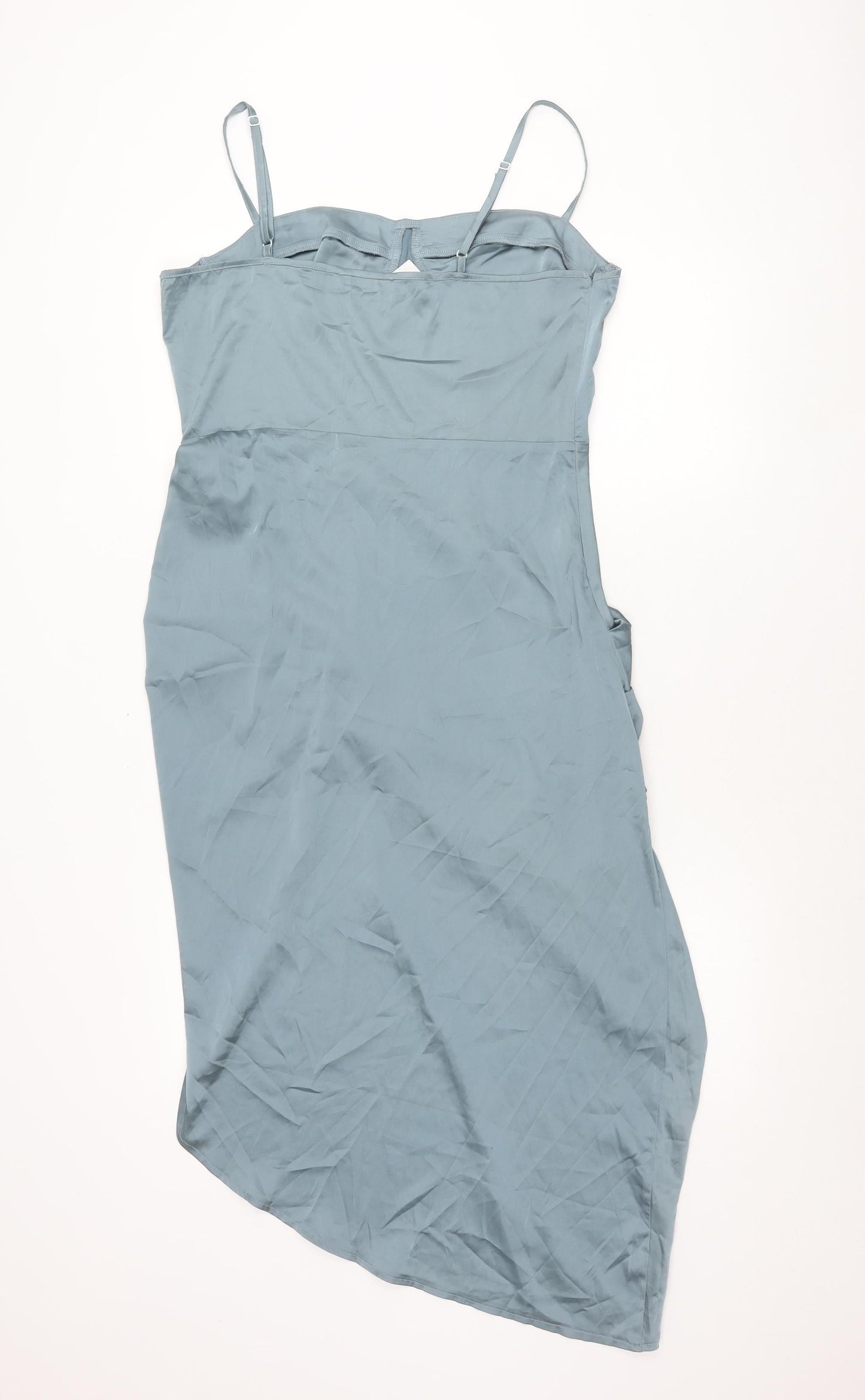 Cider Women’s Blue Midi Slip Dress L Ruched Strappy Polyester