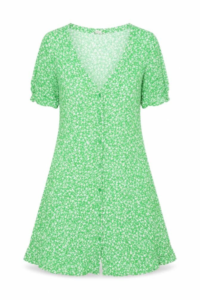 Monki Women’s Green Floral Viscose Midi Shirt Dress Size S