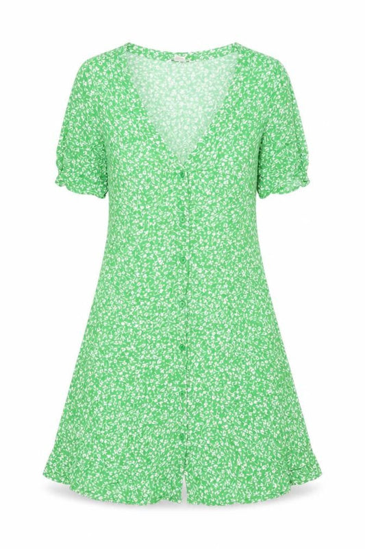Monki Women’s Green Floral Viscose Midi Shirt Dress Size S