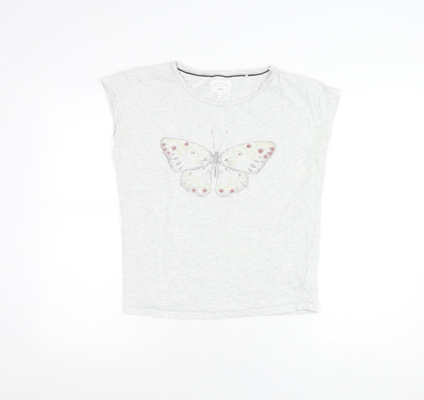 Next Womens Grey Butterfly Print T-Shirt XS Crew Neck Sleeveless