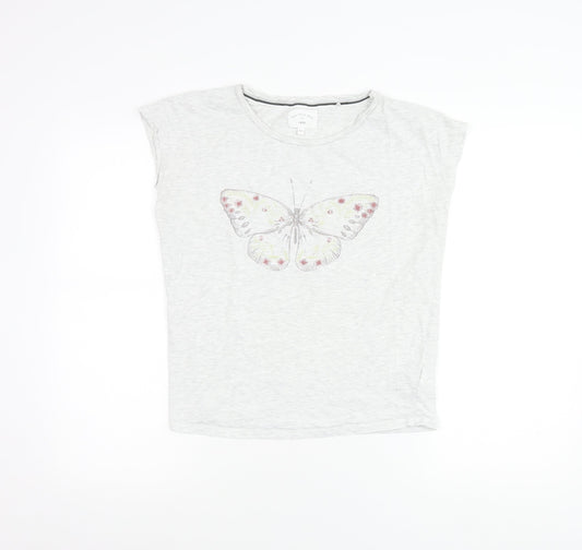 Next Womens Grey Butterfly Print T-Shirt XS Crew Neck Sleeveless