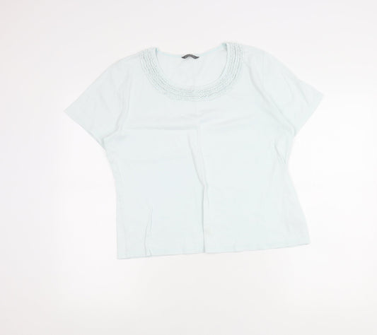 BHS Womens Blue Size 16 Scoop Neck Cotton Beaded T-Shirt