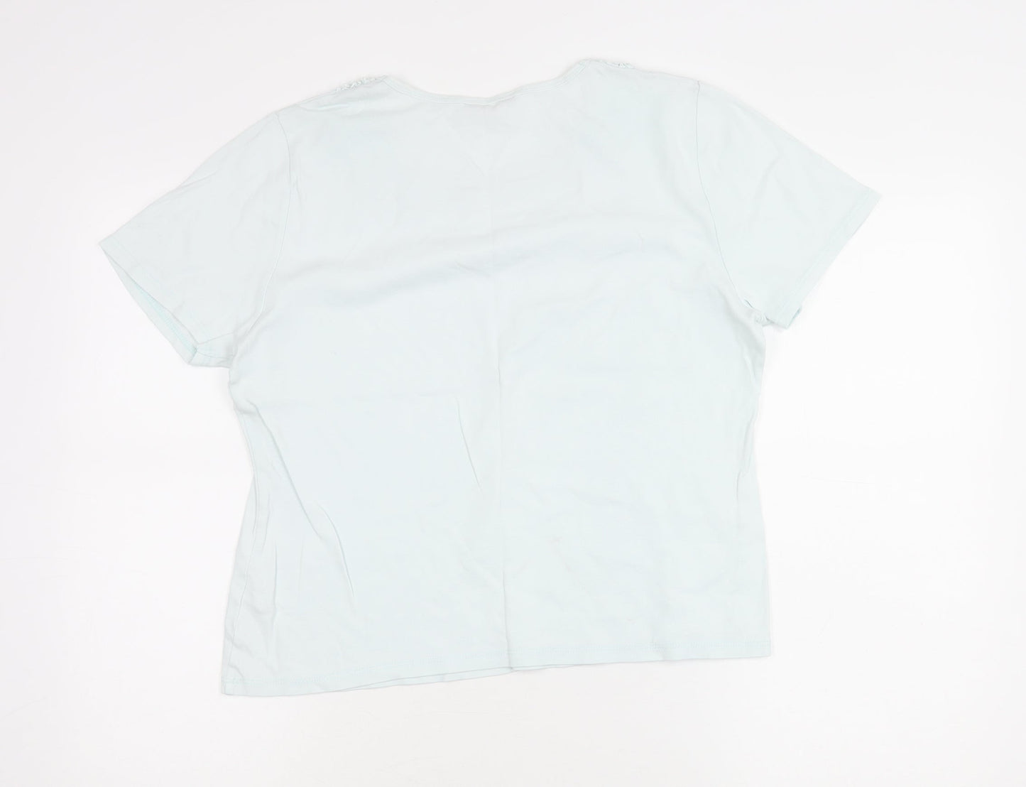 BHS Womens Blue Size 16 Scoop Neck Cotton Beaded T-Shirt